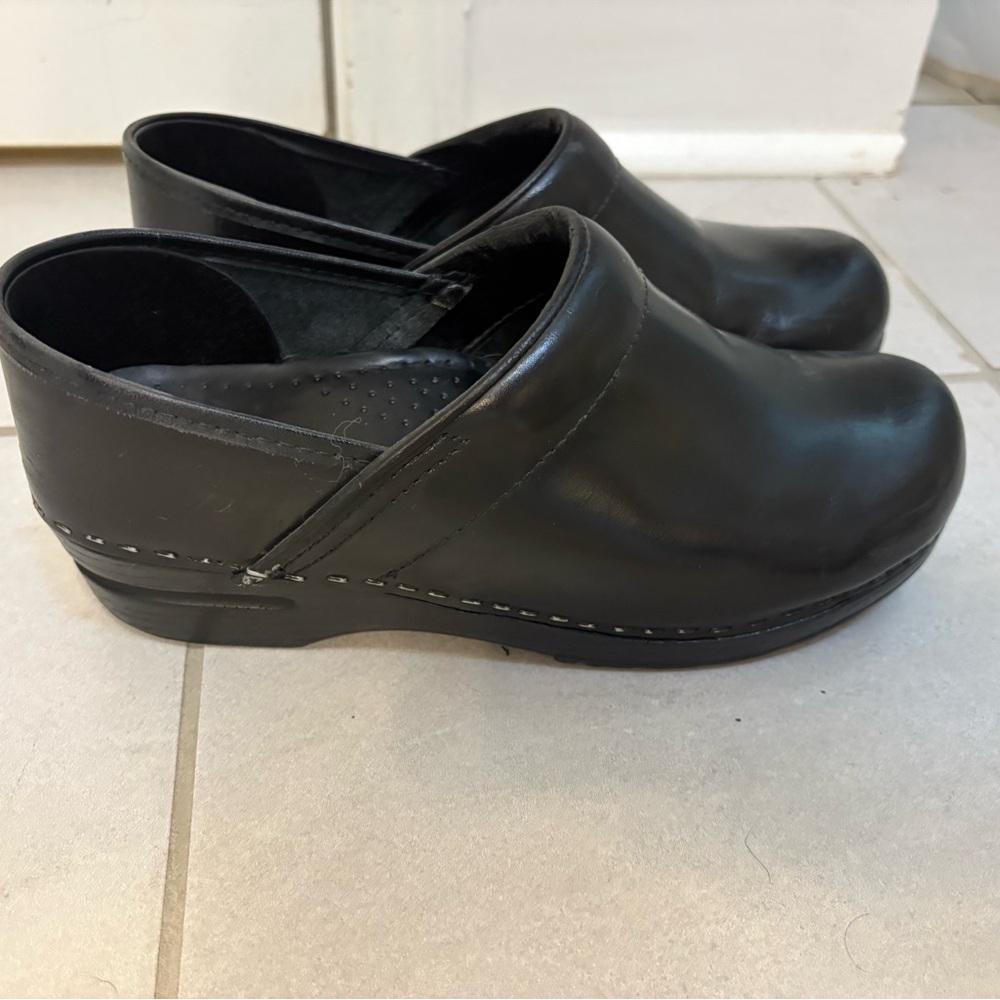 Dansko Black Leather Slip-On Shoes